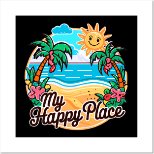 My Happy Place Is At the Beach Tropical Beach Life Palm Trees Summertime Summer Vacation Posters and Art
